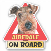 Airedale Terrier On Board Dog Red Traffic Sign シール (正面)