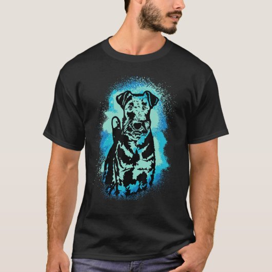 Airedale Terrier Paint Blue Design Dog Mom Dad_1 Tシャツ (正面)