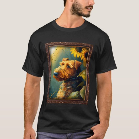 Airedale Terrier Painting Sunflower Flower Mom Wom Tシャツ (正面)