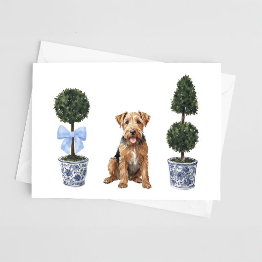 Airedale Terrier Puppy Topiary Waterカラー カード