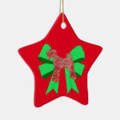 Airedale Terrier Red Dog & Green Bowクリスマス セラミックオーナメント (右)