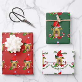 Airedale Terrier Santa Hatクリスマス ラッピングペーパーシート