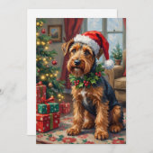 Airedale Terrier Santa Hat Christmas Fun Art シーズンカード (正面/裏面)