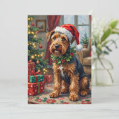 Airedale Terrier Santa Hat Christmas Fun Art シーズンカード (スタンド正面)