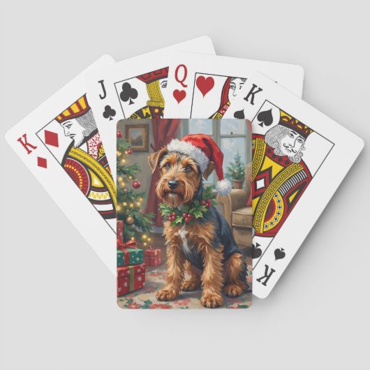 Airedale Terrier Santa Hat Christmas Fun Art トランプ (裏面)