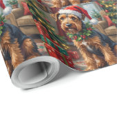 Airedale Terrier Santa Hat Christmas Fun Art ラッピングペーパー (ロールコーナー)