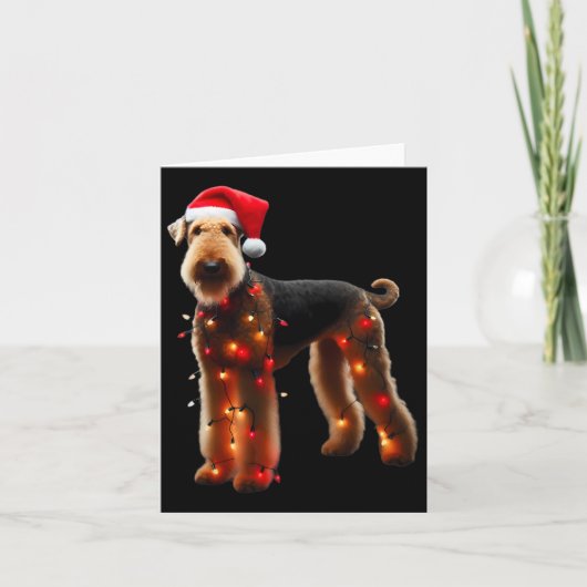 Airedale Terrier Santa Hat Christmas Lightsドッグウー カード (正面)