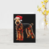 Airedale Terrier Santa Hat Christmas Lightsドッグウー カード (黄色い花)