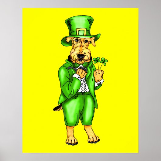 Airedale Terrier St. Patrick's Day Leprechaun ポスター (正面)