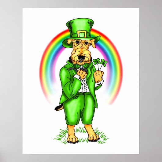 Airedale Terrier St. Patrick's Day Leprechaun ポスター (正面)