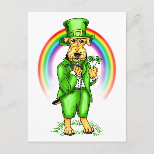 Airedale Terrier St. Patrick's Day Leprechaun ポストカード (正面)