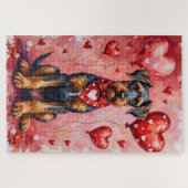 Airedale Terrier Valentine Dog Art with Hearts ジグソーパズル (横)