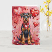 Airedale Terrier Valentine’s Day Dog with Hearts カード (黄色い花)