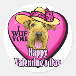 Airedale Terrier Valentinesギフト ラウンドシール