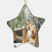 Airedale Terrier Winter Dayのギフト セラミックオーナメント (左)