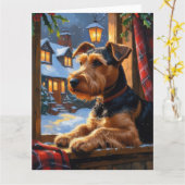 Airedale Terrier With Christmas Lights Holiday  カード (黄色い花)