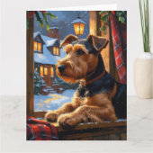 Airedale Terrier With Christmas Lights Holiday  カード (正面)