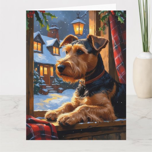 Airedale Terrier With Christmas Lights Holiday  カード (正面)