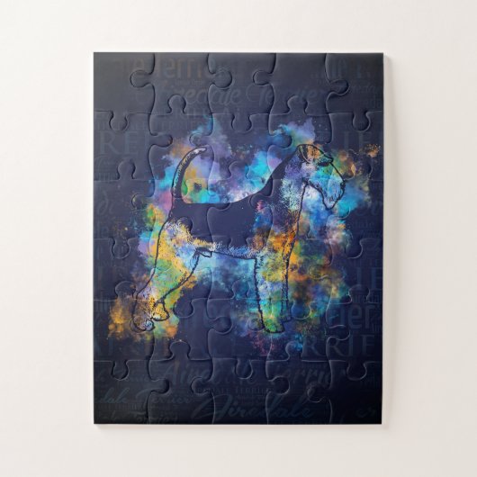 Airedale Terrier Word Art水色 ジグソーパズル (縦)