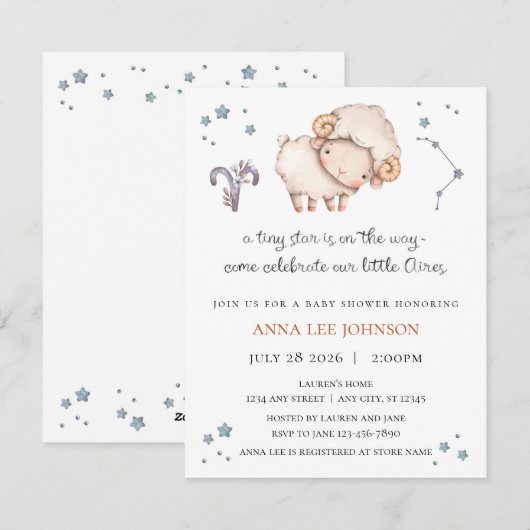Aires Zodiac Baby Shower Invitation シーズンカード (正面/裏面)