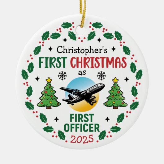 Airline First Officer Personalized Pilot Christmas セラミックオーナメント (正面)