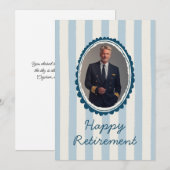 Airline Pilot Retirement Photo Blue Ivory Stripes シーズンカード (正面/裏面)