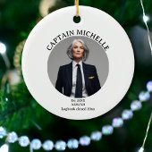 Airline Pilot Retirement Photo Blue Ivory Stripes セラミックオーナメント