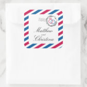 Airmailスタンプと結婚リングや輪 スクエアシール (バッグ)