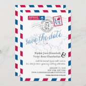 Airmailハートニューヨークとイタリア日付を保存 セーブザデート (正面/裏面)