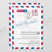 Airmailハートニューヨークとイタリア日付を保存 セーブザデート (正面/裏面)