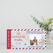 Airmail世界地図結婚のカスタム写真 サンキューカード (スタンド正面)