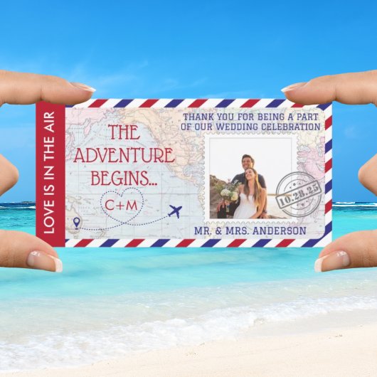 Airmail世界地図結婚のカスタム写真 サンキューカード