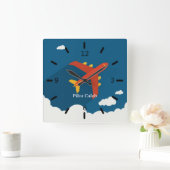 Airplane Above Clouds Personalized Gift for Boys スクエア壁時計 (ホーム)