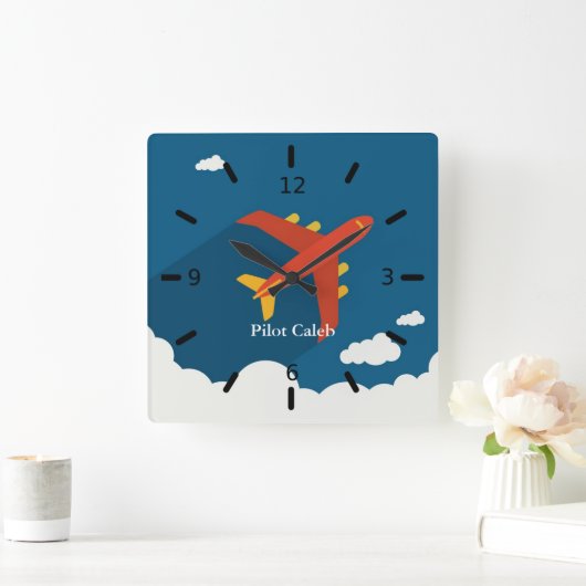 Airplane Above Clouds Personalized Gift for Boys スクエア壁時計 (ホーム)
