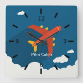 Airplane Above Clouds Personalized Gift for Boys スクエア壁時計 (正面)
