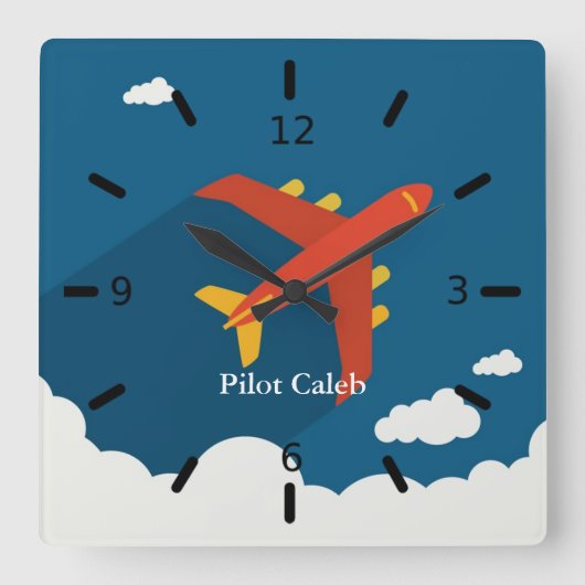 Airplane Above Clouds Personalized Gift for Boys スクエア壁時計 (正面)