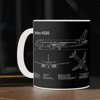 Airplane Airbus A320 in Blueprint Drawing PD コーヒーマグカップ