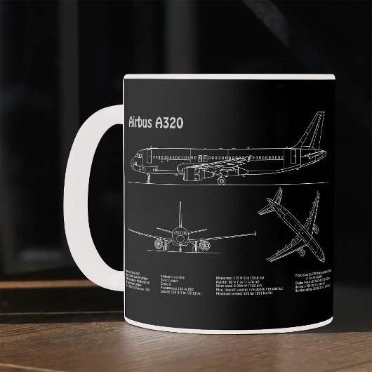 Airplane Airbus A320 in Blueprint Drawing PD コーヒーマグカップ