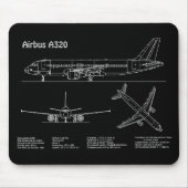 Airplane Airbus A320 in Blueprint Drawing PD マウスパッド (正面)