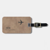 Airplane Airline Aviation Monogrammed Old-Brown ラゲッジタグ (正面横)