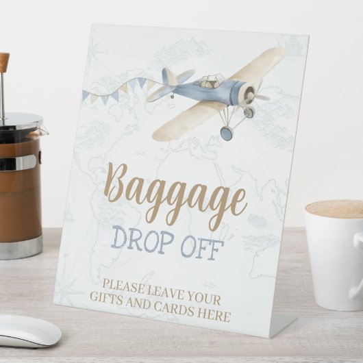 Airplane Aviator Pilot 1st Birthday Baggage Drop 台座サイン (インサイチュ)