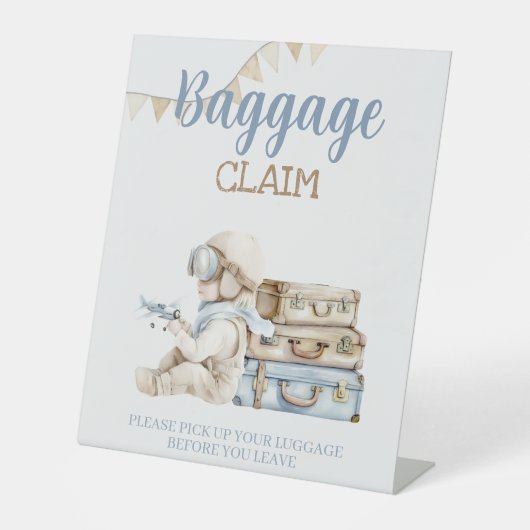 Airplane Aviator Pilot 1st Birthday Favors Baggage 台座サイン (正面)