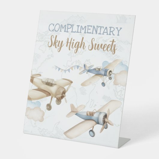 Airplane Aviator Pilot 1st Birthday Sky High Sweet 台座サイン (正面)