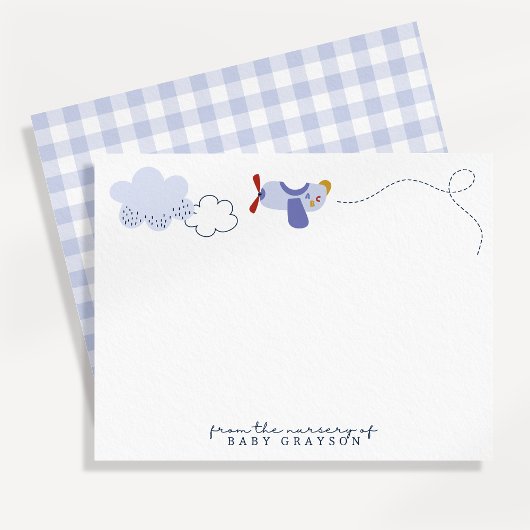Airplane Baby Boy Nursery Note Card 招待状
