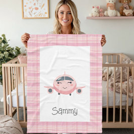 Airplane Baby Girl Pink Grey Cute Baby Shower  フリースブランケット