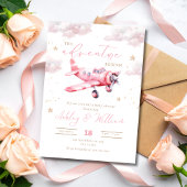 Airplane Baby Shower Invitation, Girl Baby Shower 招待状