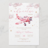 Airplane Baby Shower Invitation, Girl Baby Shower 招待状 (正面)