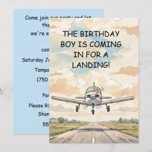 Airplane Birthday Boy Party Digital Download 招待状 (正面/裏面)