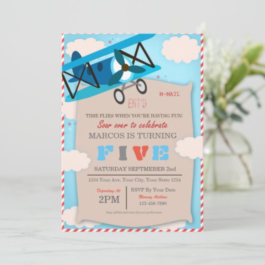 Airplane Birthday Invitation for Pilot Boy 招待状 (スタンド正面)