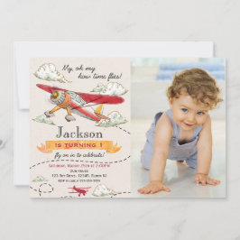 Airplane Birthday Photo Invitation Vintage Plane 招待状